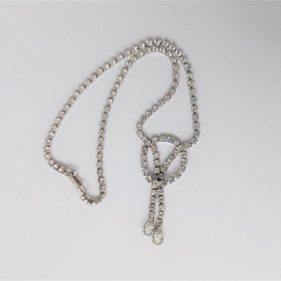 Vintage Rhinestone Necklace, Bracelet and Pin. Clear Stones Silver Tone Settings - Picture 3 of 10